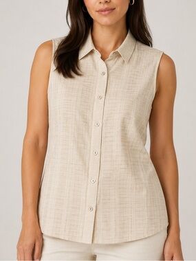 Eric Alexandre Linen Blend Sleeveless Button Front Blouse Beige Women’s Large